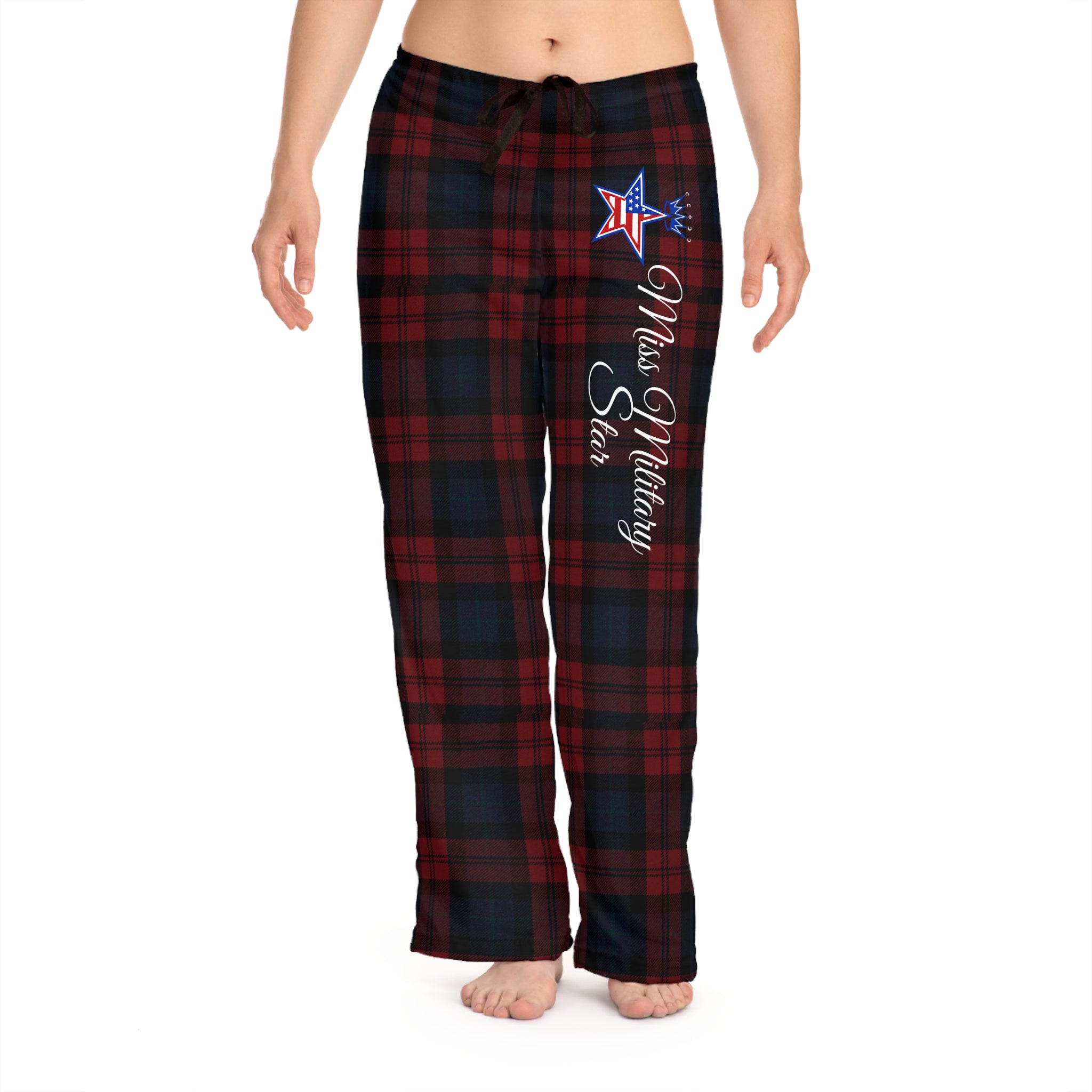 Women's Pajama Pants - Red Navy Plaid 'Miss Military State' Star Lounge Pants