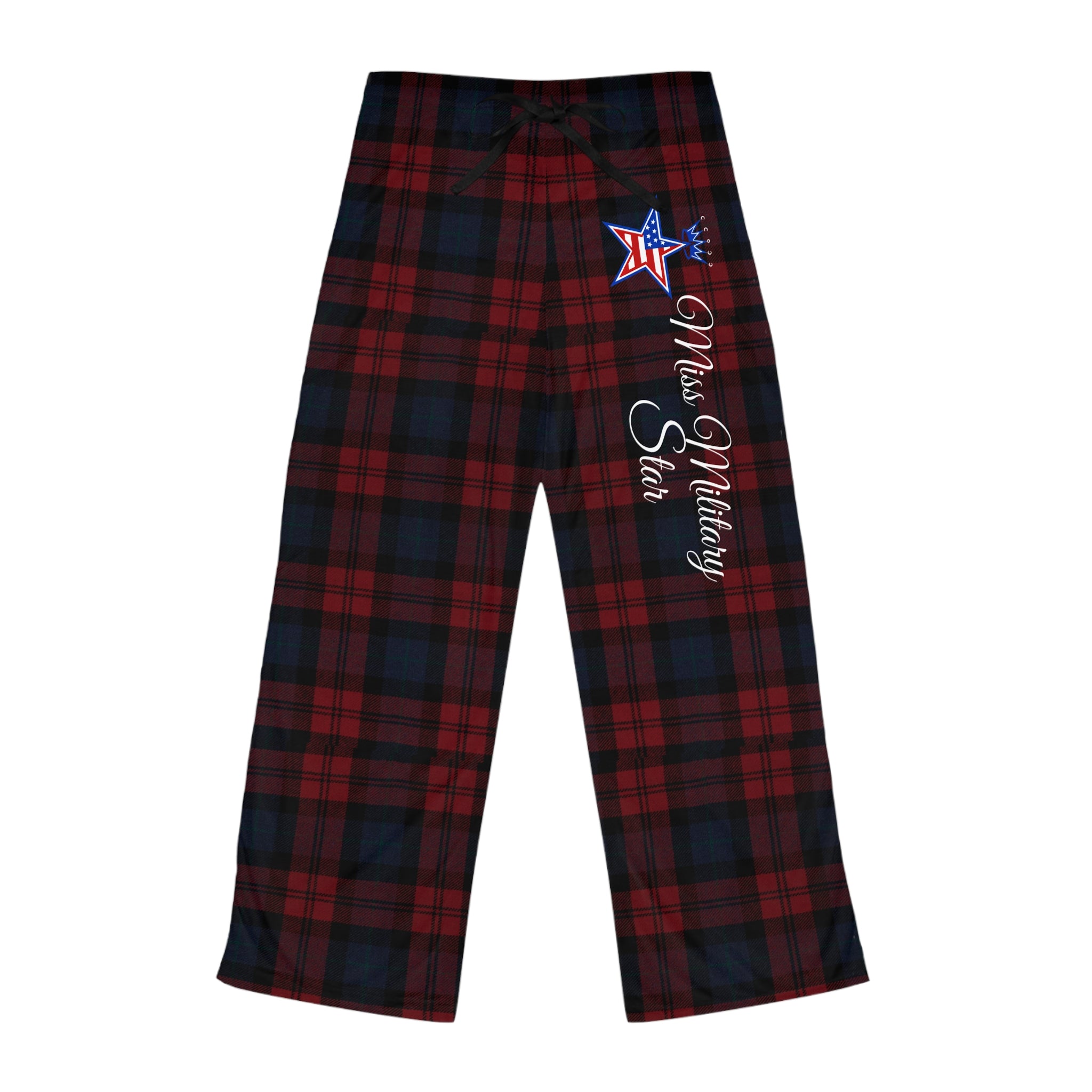 Women's Pajama Pants - Red Navy Plaid 'Miss Military State' Star Lounge Pants